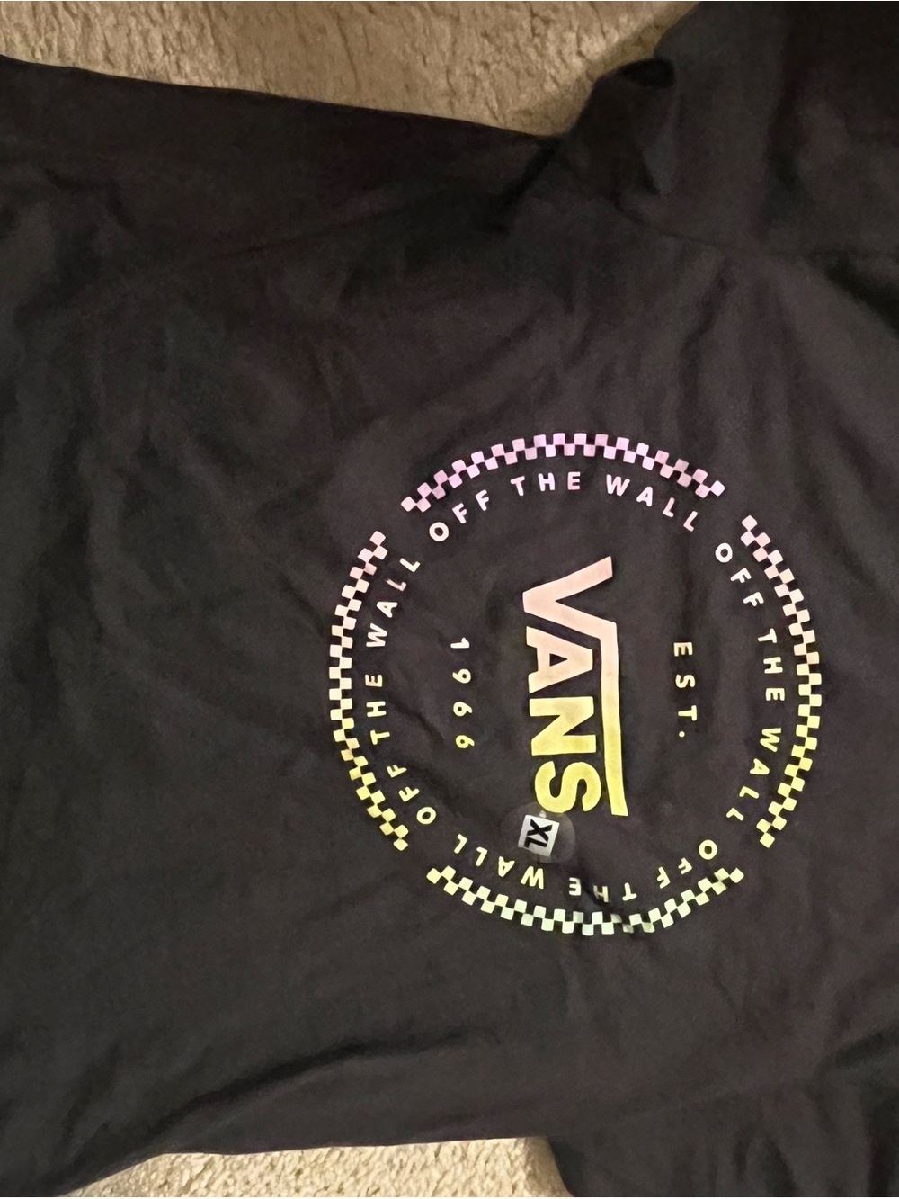 Vans Black Tee with Gradient Yellow-Pink Logo